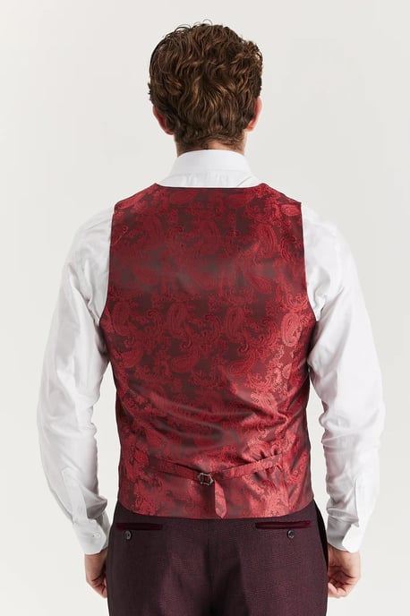 Chaleco de traje color vino para hombre, chaleco formal Príncipe de Gales - Image 3