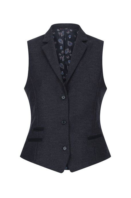 Chaleco de tweed negro con cuadros de espiga para mujer, mezcla de lana - Image 1