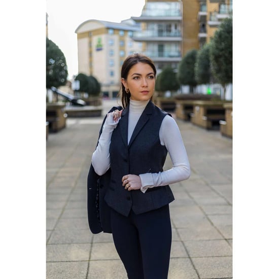 Chaleco de tweed negro con cuadros de espiga para mujer, mezcla de lana - Image 2