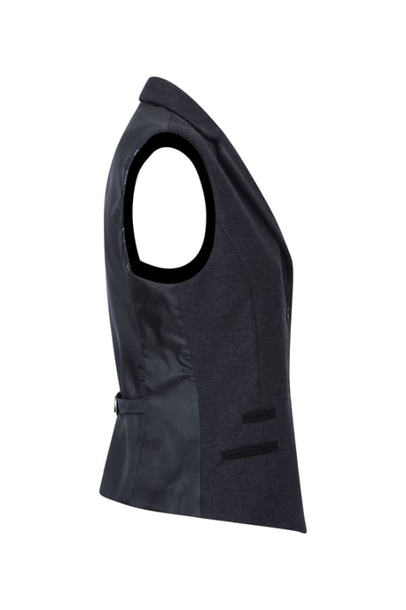 Chaleco de tweed negro con cuadros de espiga para mujer, mezcla de lana - Image 4