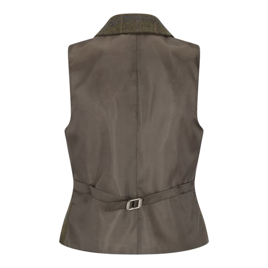 Chaleco de tweed entallado en color oliva para mujer con cuadros de espiga - Image 4