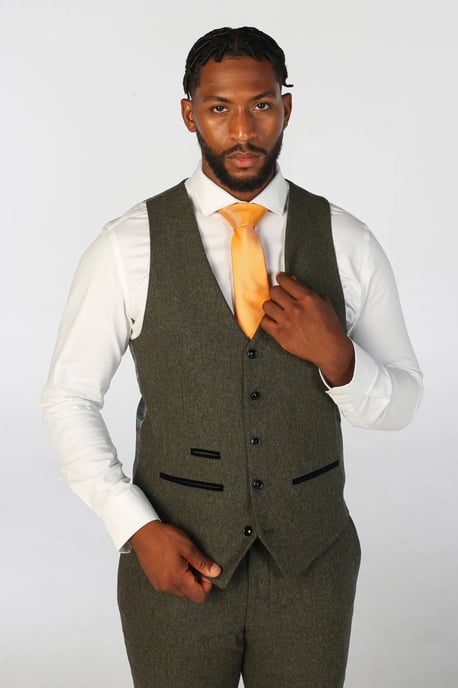Chalecos formales de tweed en mezcla de lana verde oliva para hombre - Image 1