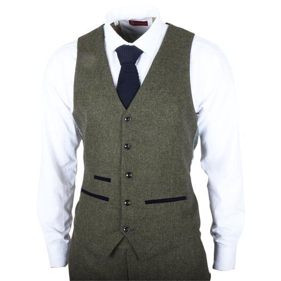 Chalecos formales de tweed en mezcla de lana verde oliva para hombre - Image 2