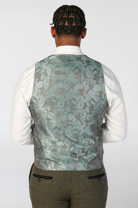 Chalecos formales de tweed en mezcla de lana verde oliva para hombre - Image 3