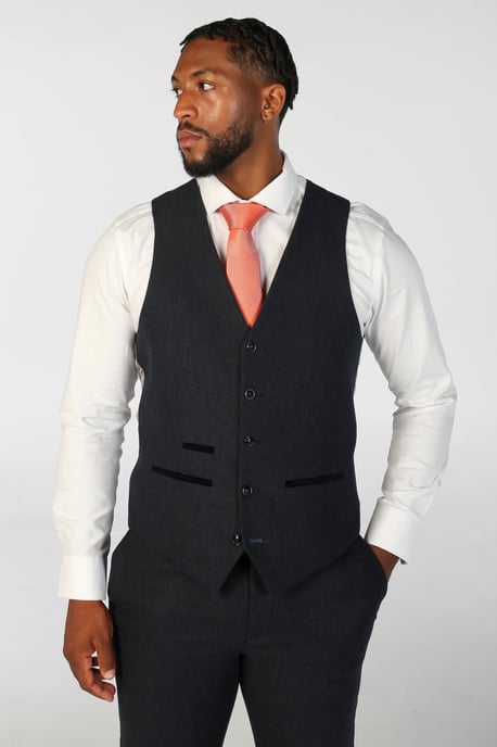 Chalecos formales de tweed de mezcla de lana azul marino para hombre - Image 1