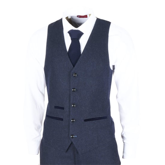 Chalecos formales de tweed de mezcla de lana azul marino para hombre - Image 3