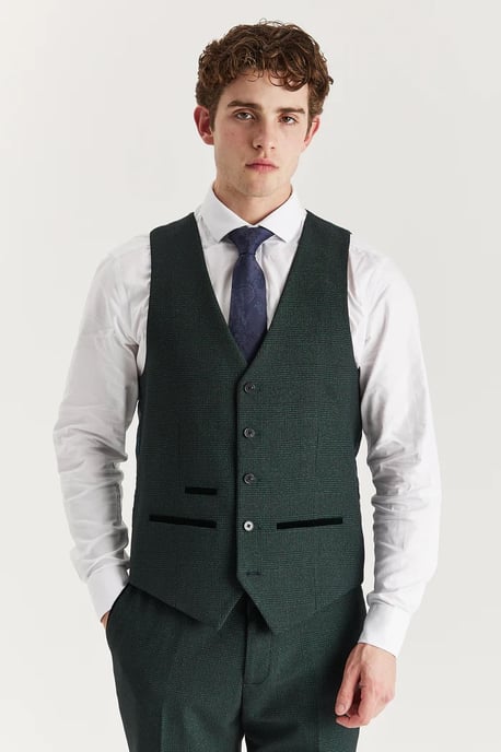 Chaleco de traje verde para hombre, chaleco formal Príncipe de Gales - Image 1