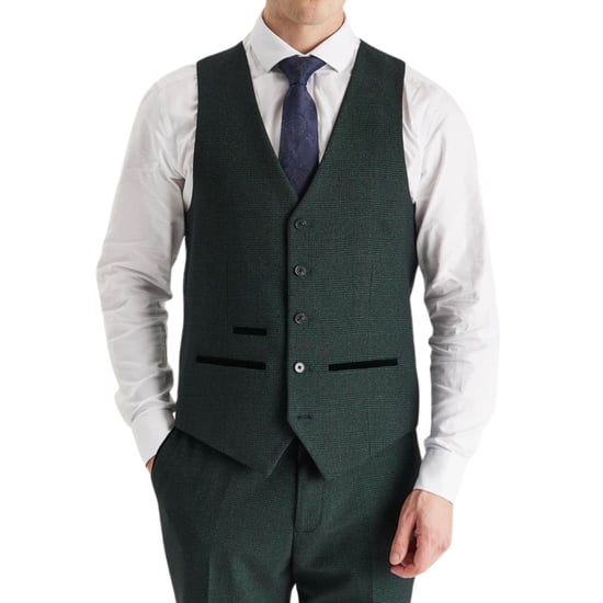 Chaleco de traje verde para hombre, chaleco formal Príncipe de Gales - Image 3