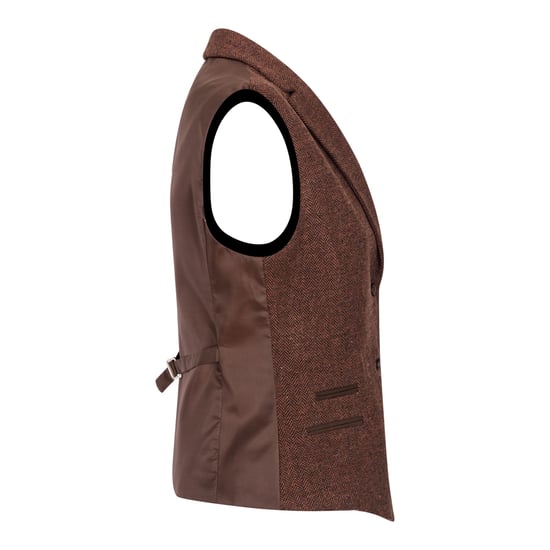 Chaleco de tweed de lana con diseño de espiga en color marrón óxido para mujer - Image 3
