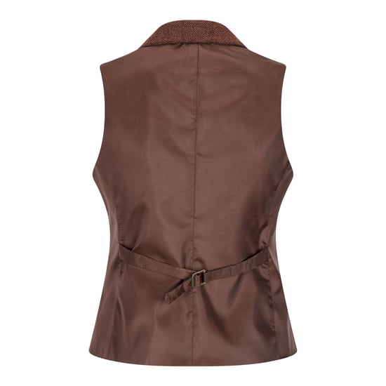 Chaleco de tweed de lana con diseño de espiga en color marrón óxido para mujer - Image 4