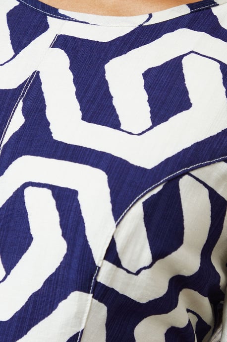 Navy Geo Print Seam Detail Midi Dress - Image 5