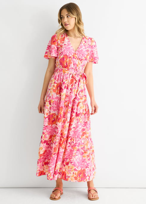 Vestido midi con cinturón y estampado floral rojo - Image 3