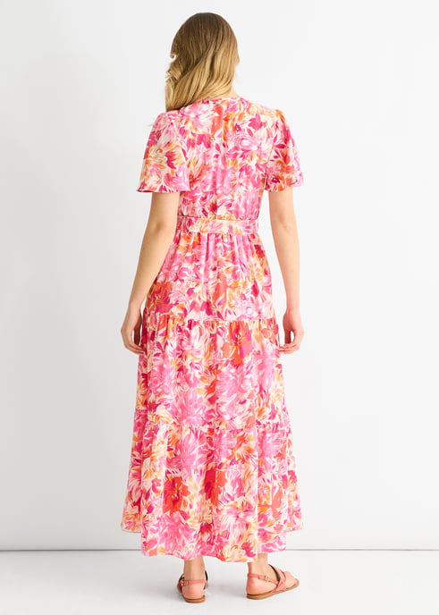 Vestido midi con cinturón y estampado floral rojo - Image 4
