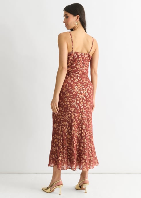 Vestido midi en jacquard animal de viscosa marrón - Image 4