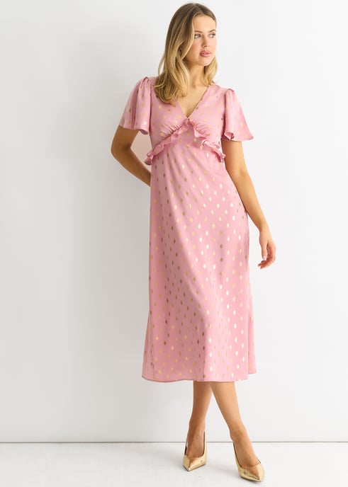 Blush Metallic Foil V Neck Midi Dress - Image 3