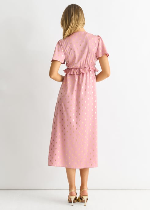 Blush Metallic Foil V Neck Midi Dress - Image 4