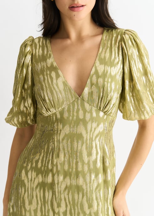 Vestido midi de ocasión en jacquard animal de viscosa verde - Image 2