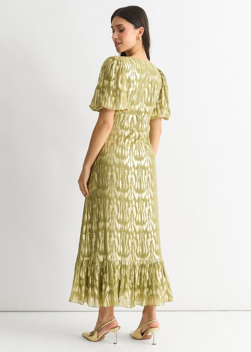 Vestido midi de ocasión en jacquard animal de viscosa verde - Image 4