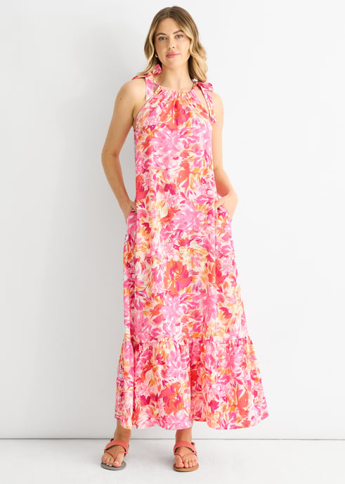 Vestido Trapecio con Tirantes Florales Rojo - Image 1