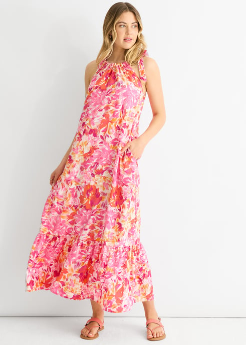 Vestido Trapecio con Tirantes Florales Rojo - Image 3