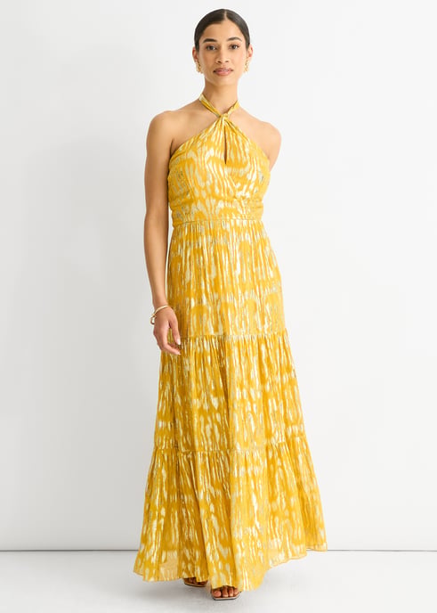 Maxivestido con cuello halter en jacquard animal - Image 1