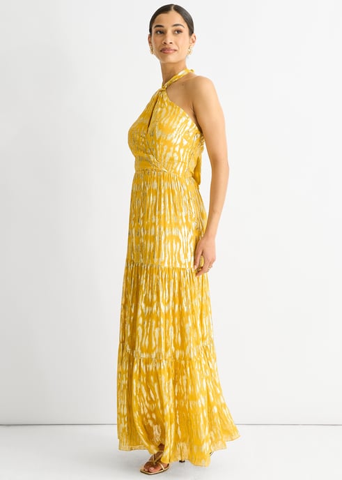 Maxivestido con cuello halter en jacquard animal - Image 3
