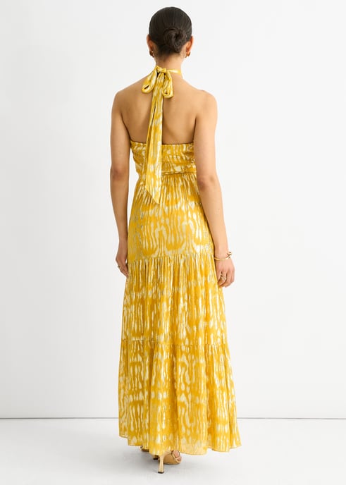 Maxivestido con cuello halter en jacquard animal - Image 4