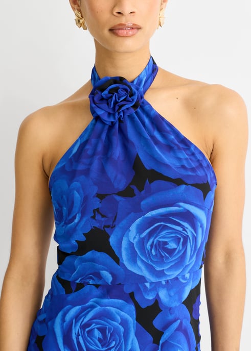Maxi Vestido Halter Ocasión Floral Azul - Image 2