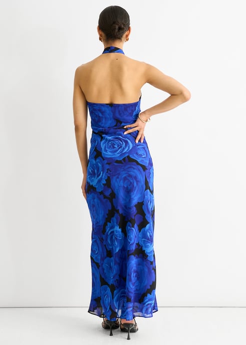Maxi Vestido Halter Ocasión Floral Azul - Image 4