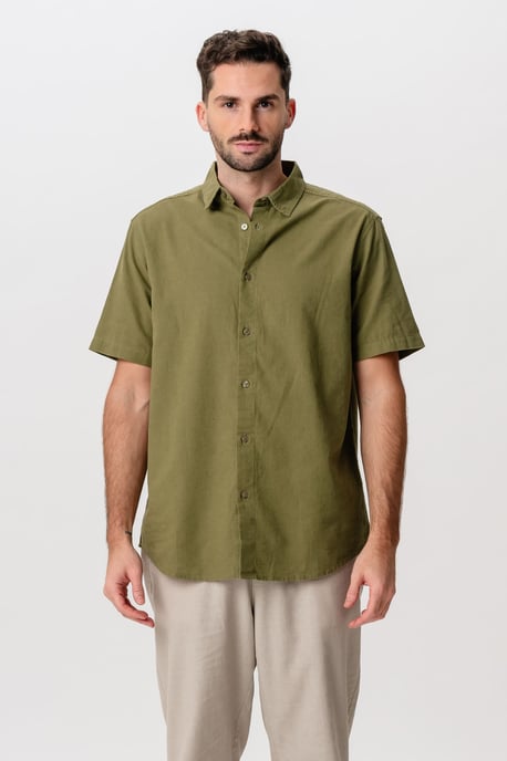 Camisa Lino Manga Corta - Kiwi - Image 1