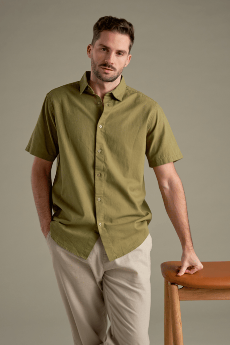 Camisa Lino Manga Corta - Kiwi - Image 2