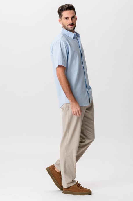 Camisa de lino de manga corta - Azul claro - Image 4
