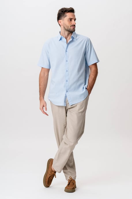 Camisa de lino de manga corta - Azul claro - Image 5