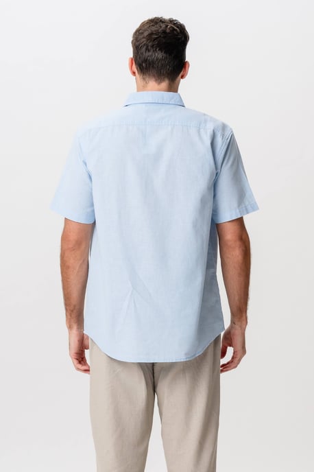 Camisa de lino de manga corta - Azul claro - Image 6