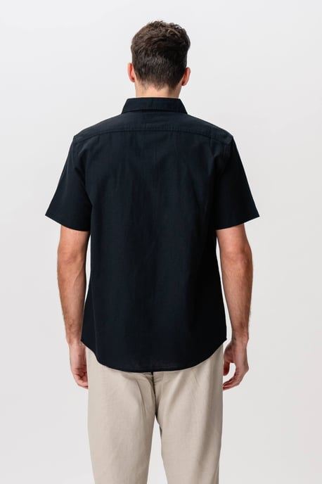 Camisa de lino de manga corta - Negro - Image 5