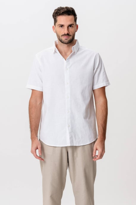 Camisa de lino de manga corta - Blanco - Image 1