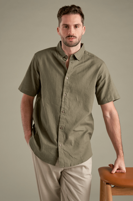 Camisa de lino de manga corta - Ejército - Image 4