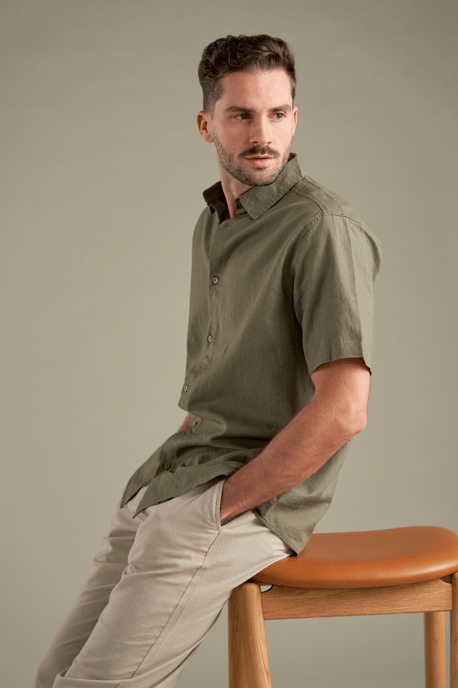 Camisa de lino de manga corta - Ejército - Image 5