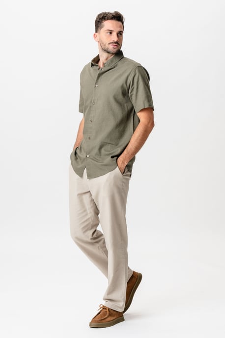Camisa de lino de manga corta - Ejército - Image 6
