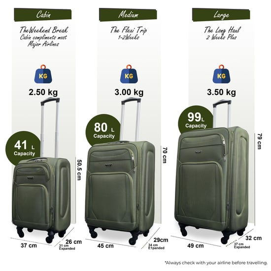 Maleta de viaje ligera de nailon color caqui con 4 ruedas para vacaciones - Image 2