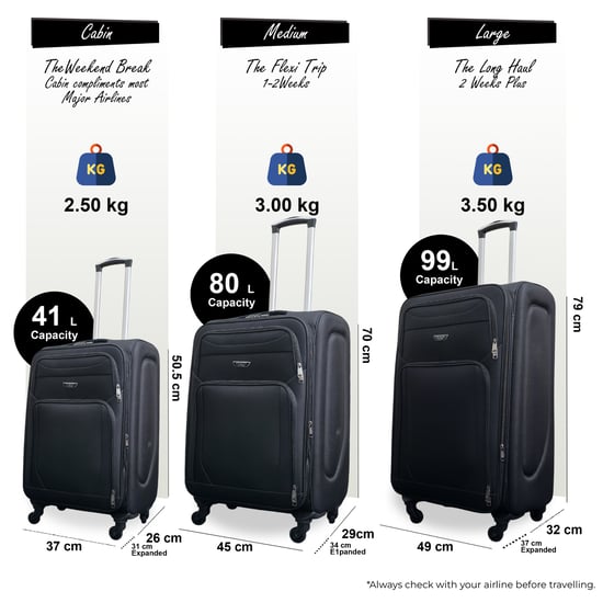 Maleta de viaje ligera de nailon negro con 4 ruedas y carcasa blanda para vacaciones - Image 2