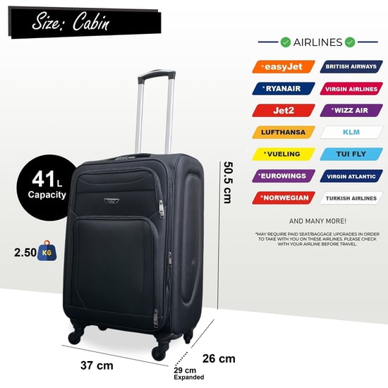 Maleta de viaje ligera de nailon negro con 4 ruedas y carcasa blanda para vacaciones - Image 4