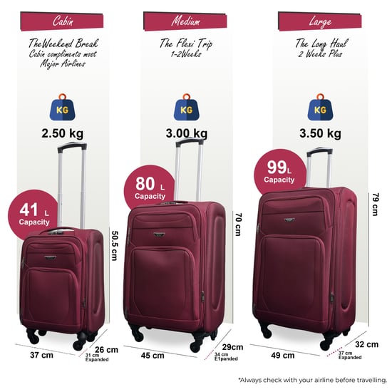 Maleta de viaje ligera de nailon con 4 ruedas para vacaciones, color vino - Image 2