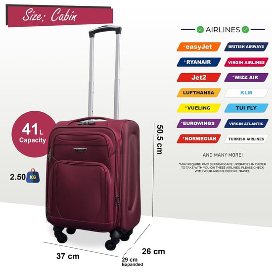 Maleta de viaje ligera de nailon con 4 ruedas para vacaciones, color vino - Image 4
