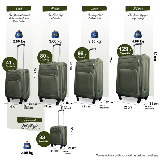Maleta ligera de nailon de color caqui con 4 ruedas, ligera y de carcasa blanda, ideal para viajes y vacaciones. - Image 2