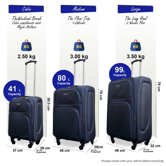 Maleta de viaje ligera de nailon azul marino con 4 ruedas y carcasa blanda para vacaciones - Image 2