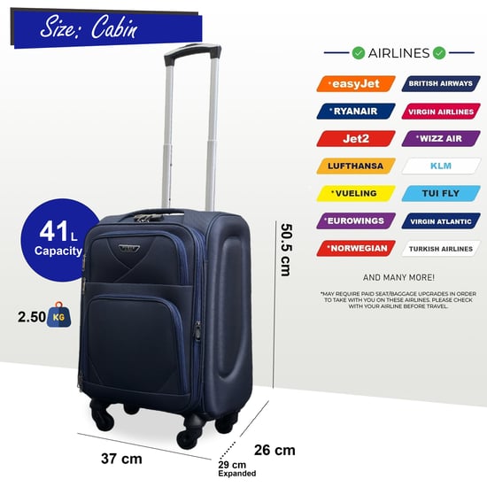Maleta de viaje ligera de nailon azul marino con 4 ruedas y carcasa blanda para vacaciones - Image 4