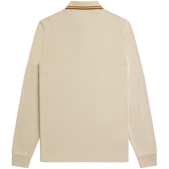 Polo Fred Perry de manga larga con ribete doble en beige avena - Image 2