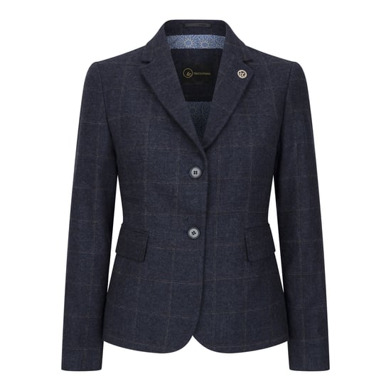 Conjunto de 2 piezas de blazer formal de tweed con corte entallado azul marino para mujer - Image 2