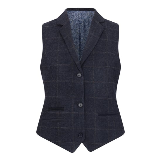 Conjunto de 2 piezas de blazer formal de tweed con corte entallado azul marino para mujer - Image 3